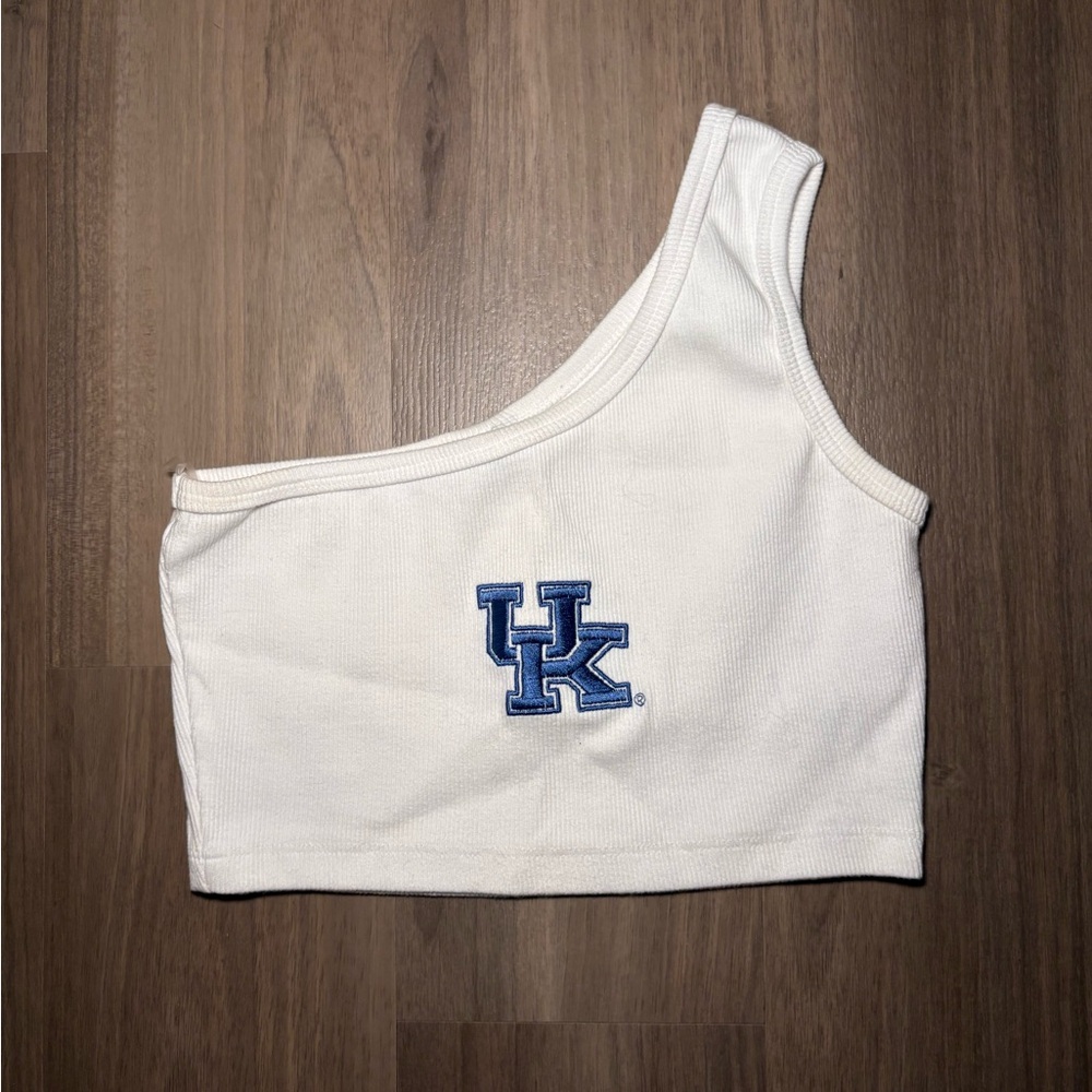 University of Kentucky White One-Shoulder Crop Top